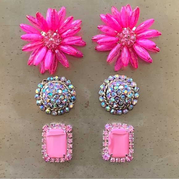 Set Pink Rhinestone Upcycled Repurposed Vintage Jewelry Refrigerator Magnets - Picture 6 of 6